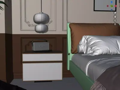 Room Interior 3D Model Blender Setup Textured Low-poly 3D model