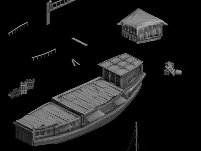 Game Transportation - Large wooden boat 2704 3D model