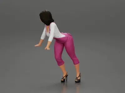 Sexy girl in overalls leans against the car with her hands 3D print model