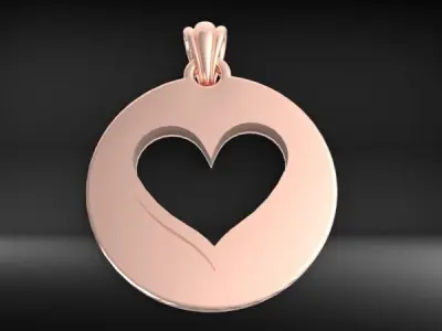 Heart playing card round pendant with bail  3D print model