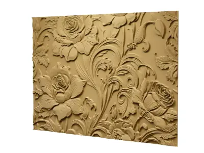 modern rose panel wall decor set relief stl mural CNC 297 3D model
