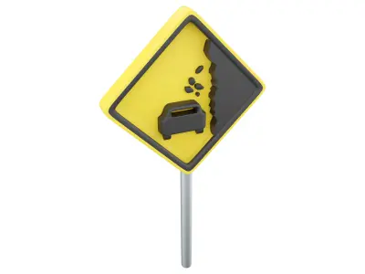  3d falling rocks road sign icon 3D model