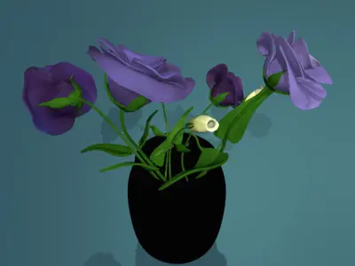 Flower of lisianthus multicolor rigged low poly with vase Low-poly 3D model