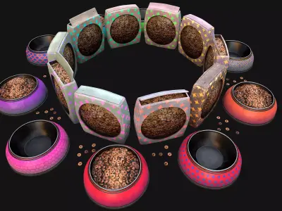 Bowl Packaging Dry Cereal Food for Pet Dog and Cat Pack Low-poly 3D model