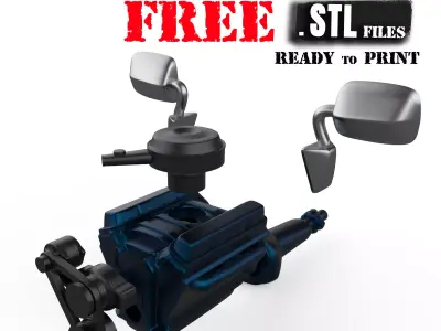 Free Engine and Mirror for Chevy G10 Van  3D printable STL model Free 3D print model
