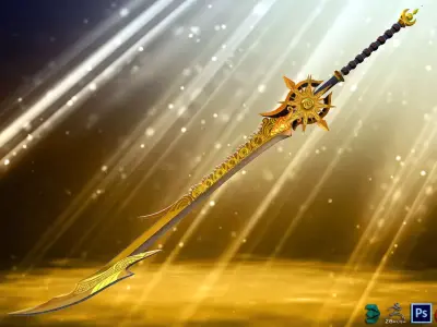 Golden Fantasy Sword - Substance Files Included Low-poly 3D model