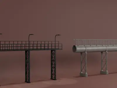Industrial Pipe Racks and Stair Collection 3D model