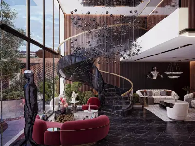 Modern Luxury Interior Scene Black Marble Spiral Stairs   3D model