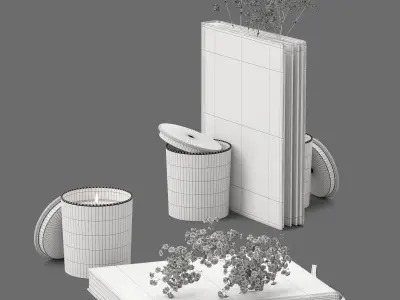 Decor flower Gypsophila books candle Set 45 3D model