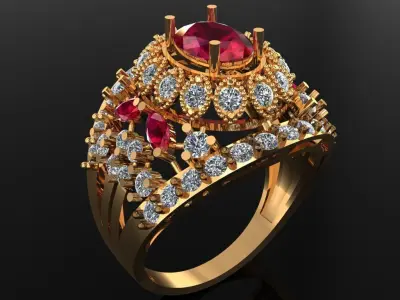 Women Ring 79 indian style oval round stone ring for women 3D print model