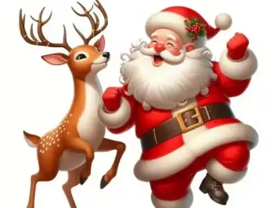 Santa and Reindeer - Joyful Christmas Sculpture Collection