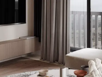 Livingroom and kichen modern minimalist 3D model