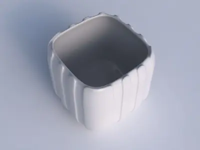 Vase quadratic stumpy with smooth vertical ribbons 3D print model