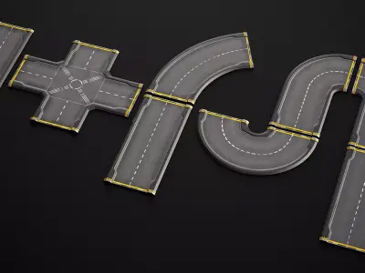 Sci-fi Modular Road Kitbash PBR  Low-poly 3D model