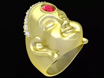 Luxury Buddha Head Ring with Gemstone  3324 3D print model
