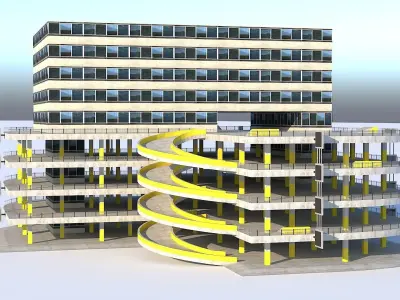 Inner City Multi-Storey Parking Lot Building Low-poly 3D model