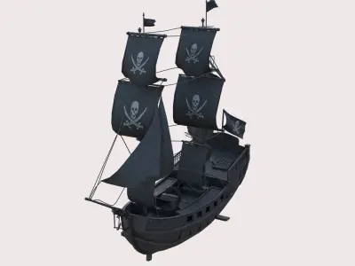 Pirate Ship with canon Low-poly 3D model