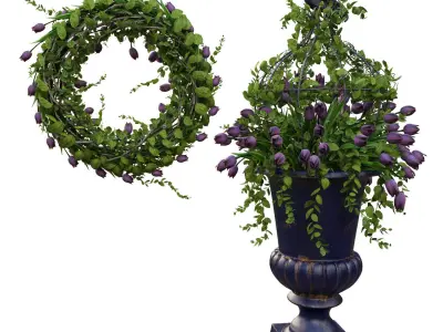 Vase with tulips and a wreath of tulips 02 3D model