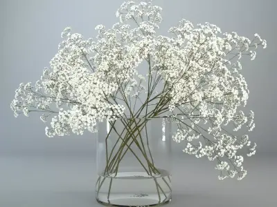 White wildflowers in glass vase 3D model