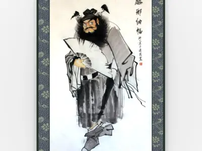 Chinese Hanging Scroll Brush Painting - Figure of Zhong Gui Low-poly 3D model