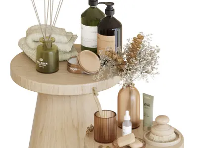 Bathroom Accessories-02-With Wooden Stools 3D model