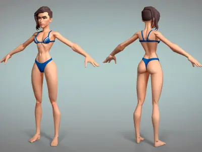 Cartoon female character Meg base mesh game ready Low-poly 3D model