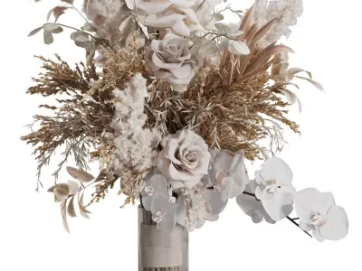 flowers plant in a bouquet glass vase 62 3D model