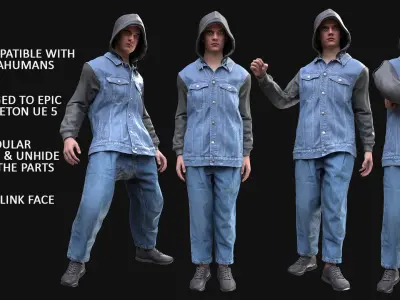 Man - Autumn Outfit 12 - Modular - Rigged Low-poly 3D model