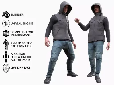 Man - Autumn Outfit 5 - Modular - Rigged Low-poly 3D model