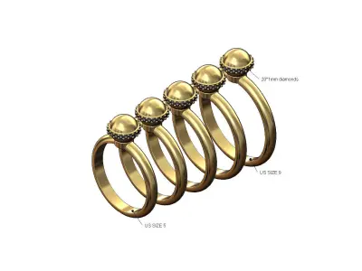 Diamond 6mm gold ball ring US size 5to9  3D print model