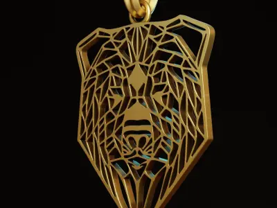 Bear Stylized Wireframe Pendant Amulet Necklace 3D print model