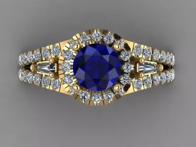 Blue Sapphire With Diamond Women 3D Ring Print Model 3D print model