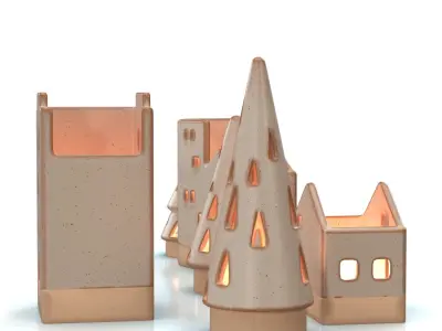 Ceramic Tealight Village Set  PBR 3D model