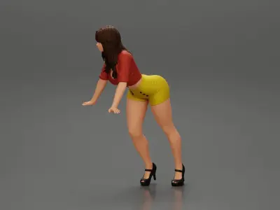 sexy girl in shorts and mini shirt leans against the car 3D print model