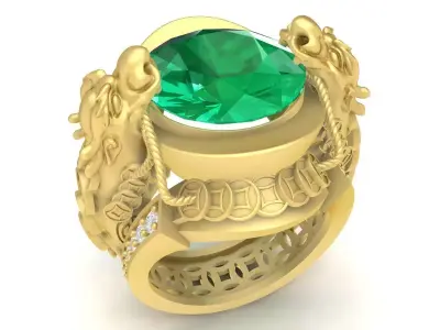 Luxury Dragon Oval Gemstone Ring Jewelry 3D Model  3371 3D print model
