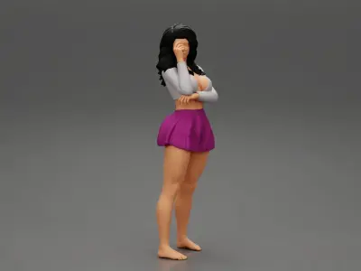 Beautiful woman in short mini skirt 3D print model