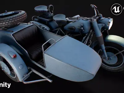 Motorcycle with sidcar Low-poly 3D model