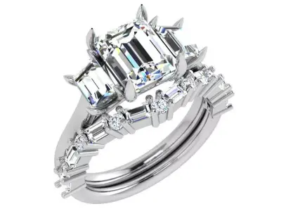 Emerald Diamond Ring With Band 4371 3D print model