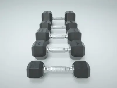 Hex Dumbbell Set and Rack Low-poly 3D model