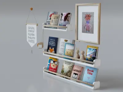Decorative Set book shelf with books Low-poly 3D model