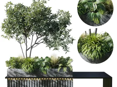 Urban Environment Urban Furniture Green Benches Low-poly 3D model