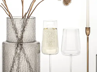 Bouquet Of Dry Thorns In A Glass Vase For Decor 3D model