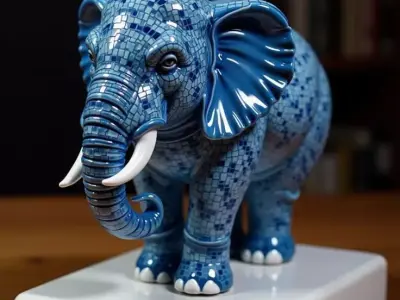 Blue Mosaic Elephant 3D Decorative Ceramic Animal Pattern Low-poly 3D model