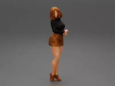Surprised Young Woman in Mini Skirt and sneakers 3D print model
