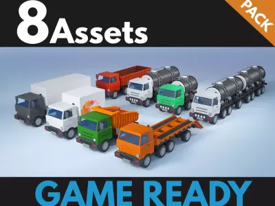 Trucks package 02 Low-poly 3D model