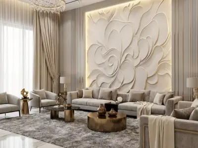 modern panel wall decor set relief stl mural CNC 187 3D model