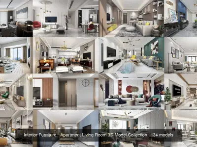 Livingroom and Kitchen interior scene 3D model 3D Model Collection