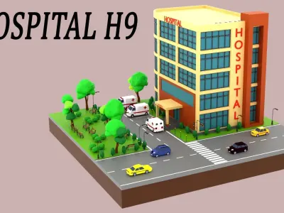 Cartoon Low Poly Hospital H9 Low-poly 3D model