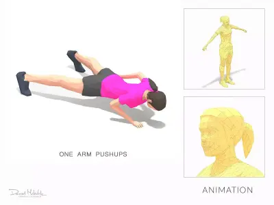 one arm pushups Exercise Woman Animation Low-poly 3D model