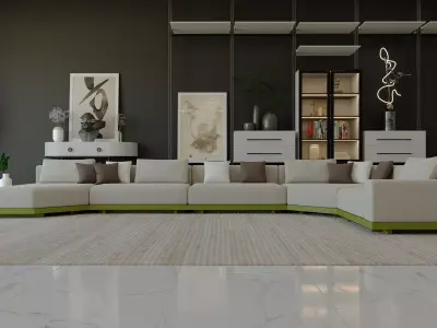 PREMIUM ITALIAN L-SHAPE WOOD BASE SOFA 3D model